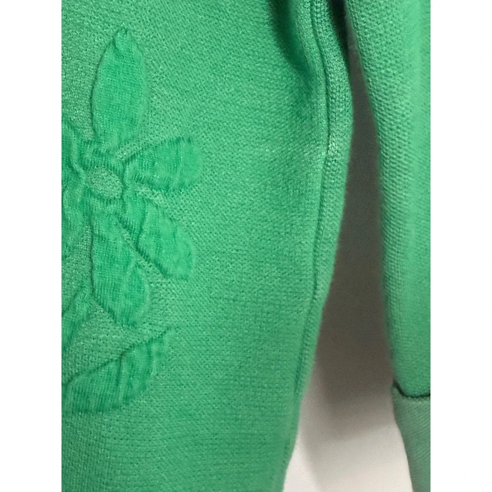 Moth Anthropologie Kelly Green Floral Embossed Cotton Blend Sweater‎ Size S Top